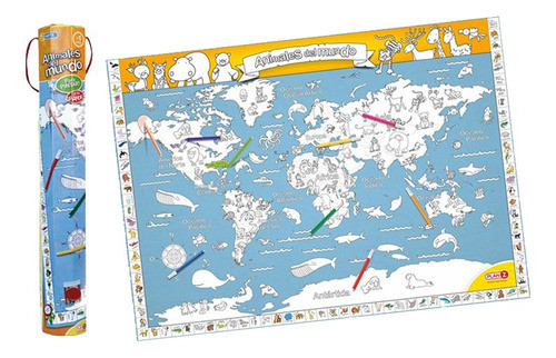 Planisferio Gigante Animales Del Mundo Para Colorear - Kidz 0