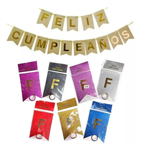 Banderín Feliz Cumpleaños Con Glitter X 2 Metros 0