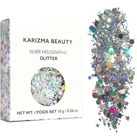 ¿brillo Grueso Holográfico Plateado? Belleza Karizma? Uñas C 0