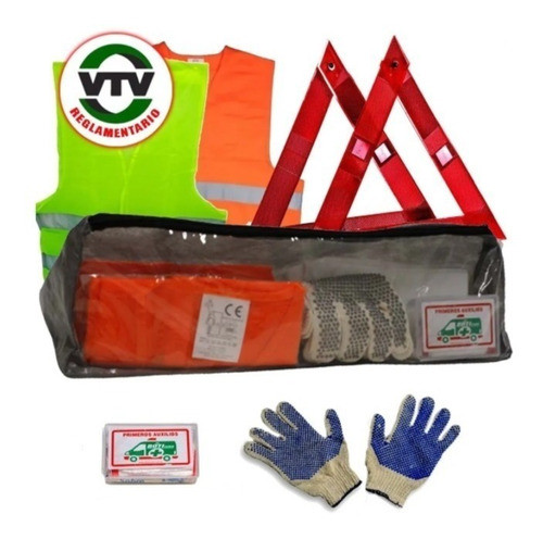 Kit Vtv Reglamentario Emergencia Auto + Bolso + Guante 0