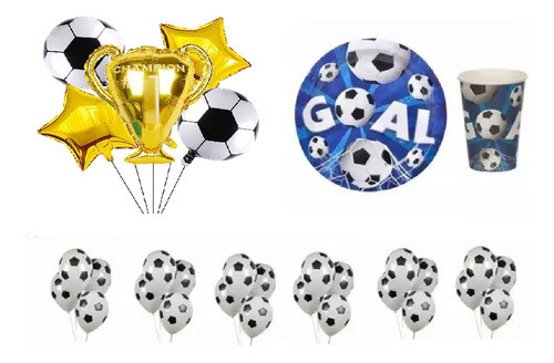 Set De Globos Vasos Y Platos Descartables Futbol 0