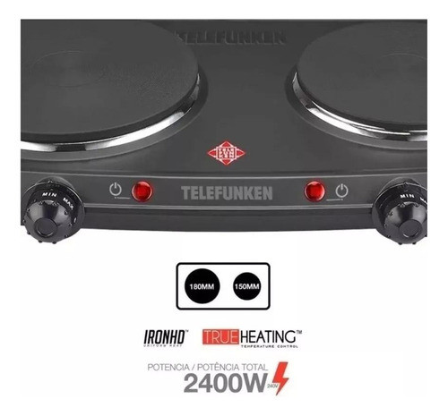 Anafe Electrico Doble Hornalla Telefunken 2400w 1