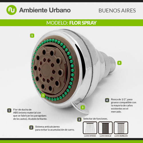 Flor Ducha Con Funciones Masajes Bruma Mod Spray Antical 1