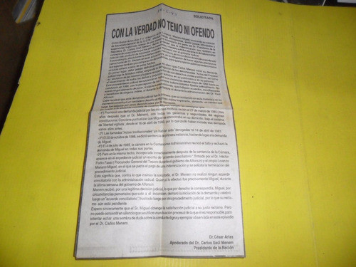 Con La Verdad No Temo Ni Ofendo 1993 Dr Cesar Arias Menem 0