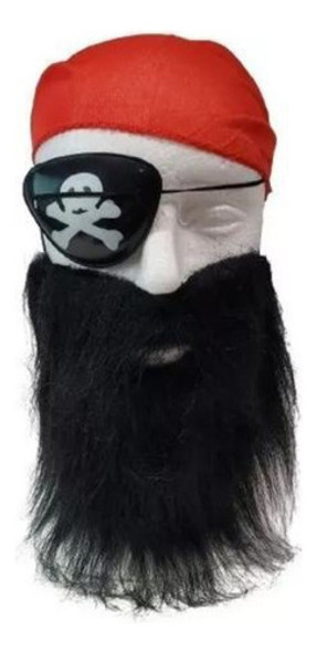 Kit Pirata Fantasia Festa Com Barba, Tapa Olho E Bandana 0