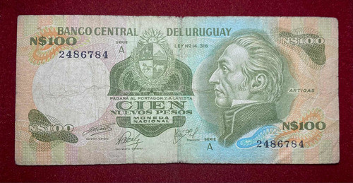 Billete 100 Pesos Uruguay Serie A 1975 Pick 60 3 Firmas 0