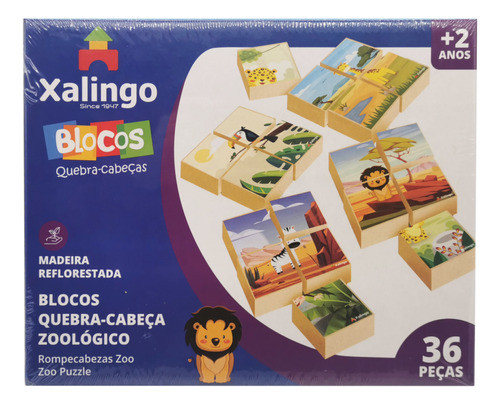 Puzzle X4, 36 Cubos De Madera Zoológico, Xalingo, En Caja 0