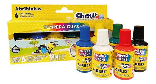 Tempera Guache Acrilex De 18 Ml X 6 Colores 1