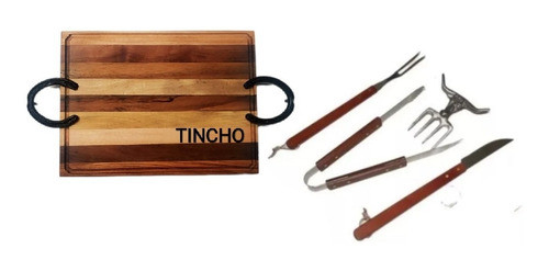 Set Parrilla Asador Tabla Asado 40x30 Madera Dura Laser 0