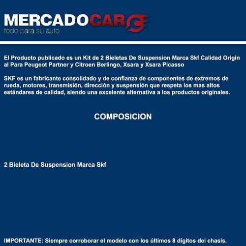 Jgo 2 Bieletas Susp Skf Peugeot Partner 1.6 16v Hdi - 2010 1
