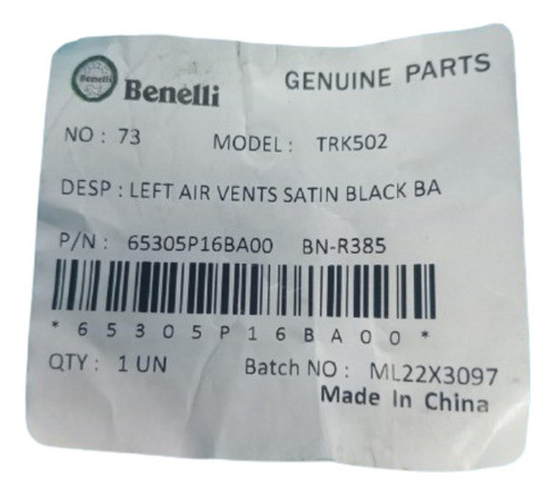 Conducto Aire Izquierdo Benelli Trk 502 Agrobikes! 1