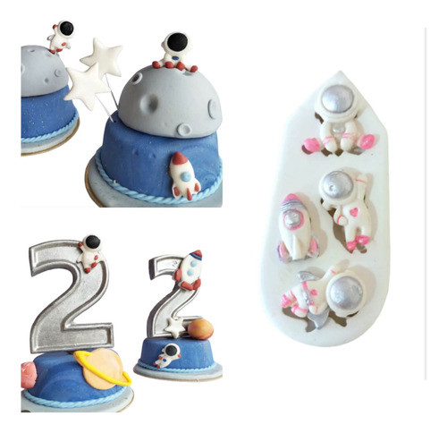 Molde De Silicone Mini Astronautas E Foguete 4 Cav 0