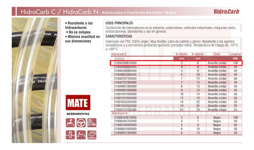 Manguera Hidrocarburo Amarillo Traslucido 3x6 X100 Plastimet 1