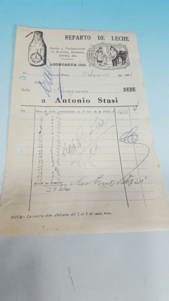 Reparto De Leche Antigua Nota De Pedido 0