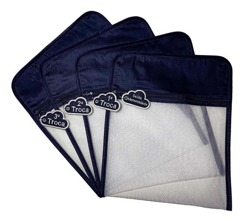 Kit 4 Saquinhos Saída De Maternidade Azul Com Tag Bordado 0