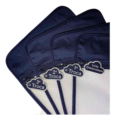 Kit 4 Saquinhos Saída De Maternidade Azul Com Tag Bordado 1