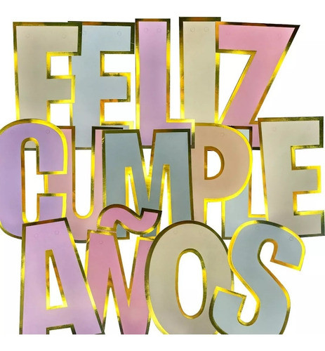 Guirnalda Banderin Feliz Cumpleaños Color Pastel Dorado 3m 1