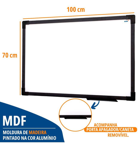 Lousa Quadro Branco Grande 100x70cm Moldura Cor Preta Stalo 1