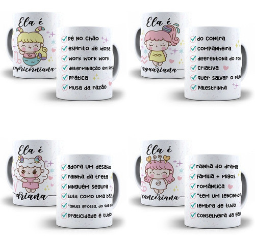 12 Arte Caneca Signos Cut Menina Editável Pdf + Png 1