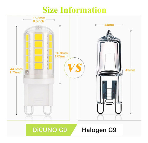 Dicuno Bombilla Led G9 Equivalente A 40 W 4 W, Luz Blanca D. 1
