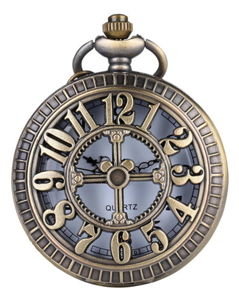 Reloj De Bolsillo Vintage En Bronce Con Cadena De 79 Cm 0