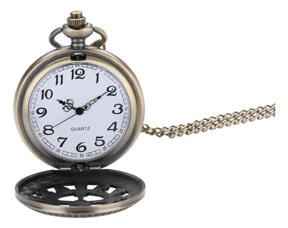 Reloj De Bolsillo Vintage En Bronce Con Cadena De 79 Cm 1