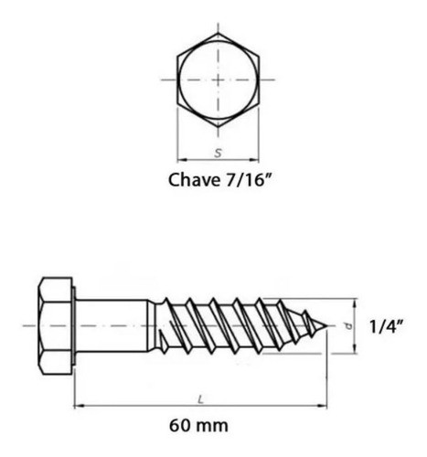 Parafuso Sextavado Rosca Soberba 1/4'' X 60mm - 100 Peças 1