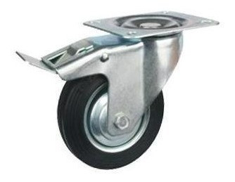 Set De 4 Ruedas Con Base Cuadrada Giratoria Y Freno 160mm 0