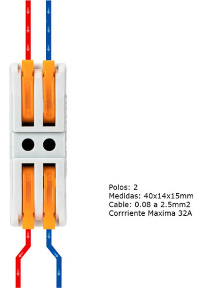 2 Borneras Empalme Rapido 0.08 A 2.5mm 2 Vias Electronica 1