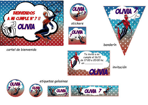 Spider Girl Cumpleaños  Banderines Stickers Impreso 1