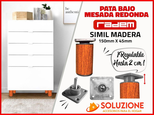 Pata Bajo Mesada Redonda Simil Madera Regulable 150mm 1
