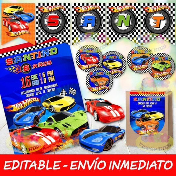 Kit Imprimible Hot Wheels Candy Bar Editable 100% Banderines 0