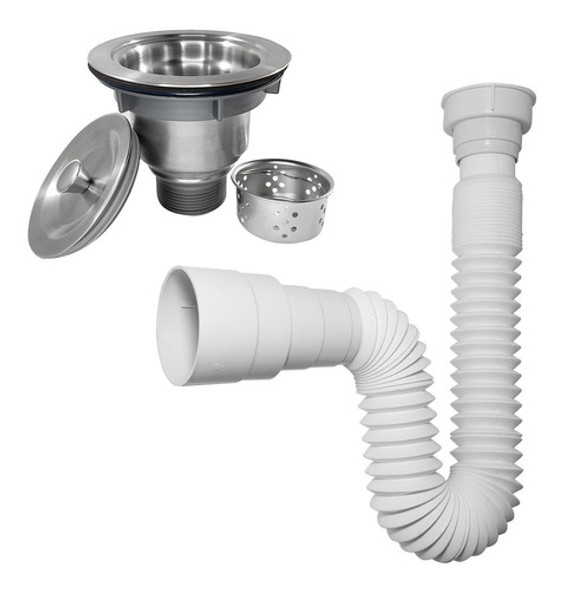 Kit Sifao Sanfonado Universal E Valvula Inox 4 1/2 Cozinha 0