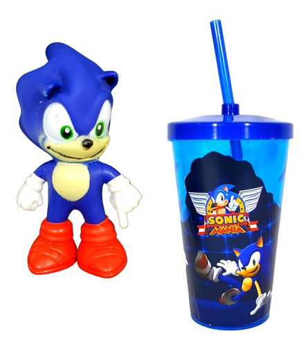 Kit Boneco Sonic Sega 16 Cm + Copo Twister Coponudo 480 Ml 0