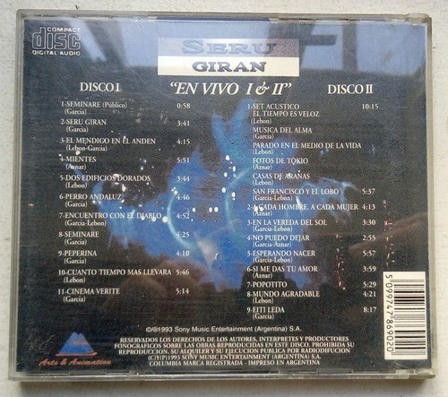 Seru Giran En Vivo 1 Y 2 Cd Doble Argentino /  Kktus 1