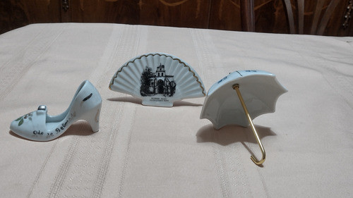 Abanico Antiguo Zapato Y Paraguas Decorativo En Porcelana 0