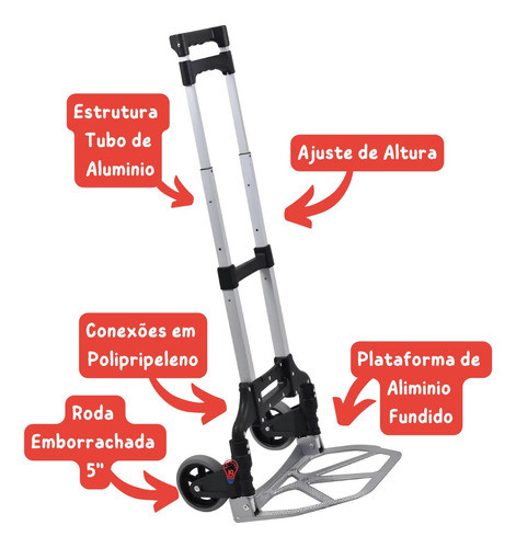 Carrinho De Alumínio Dobrável Com 4 Posições 70kg 1