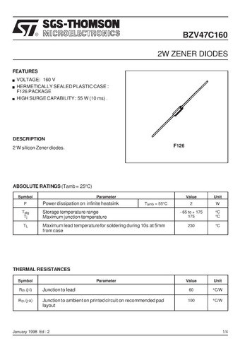 Set X10  Diodo Zener Bzv47c160  160v  Tol 5%  2 Watts 1
