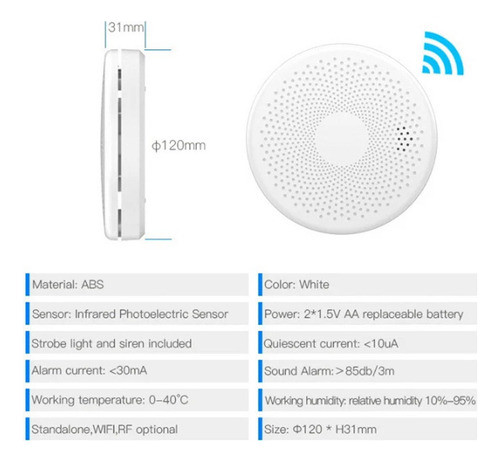 Detector De Fumaça De Monóxido De Carbono Tuya Wifi Sensor D 1