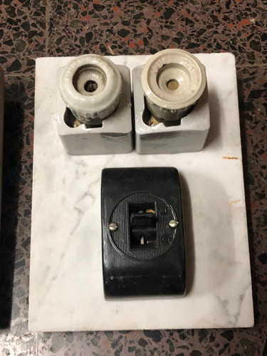 Tablero Antiguo De Electricidad Con Tapones Base De Marmol 1