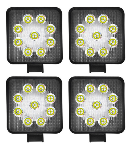 Juego X4 Faros Proyector 27w 9 Led Cuadrado 4x4 Moto Premium 0