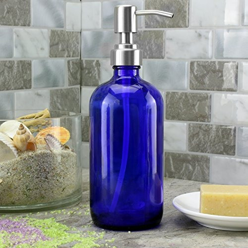 Botellas Redondas De Vidrio Cobalto Azul De 16 Onz Con Bomba 1