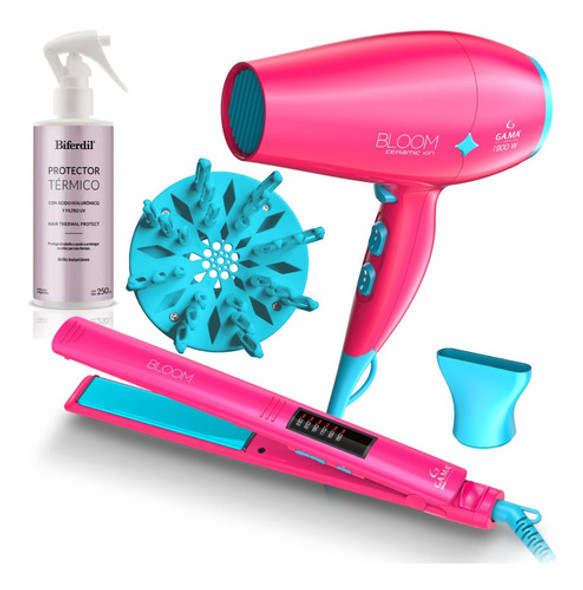 Planchita Gama Bloom Led + Secador Rosa + Protector Termico 0