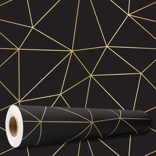 Papel De Parede Adesivo Zara Geometrico Preto E Dourado 5m 0