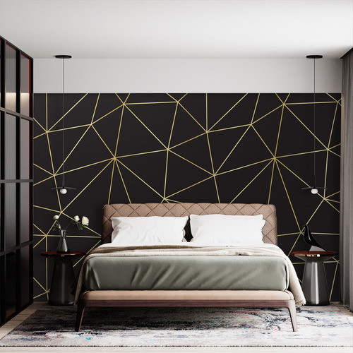 Papel De Parede Adesivo Zara Geometrico Preto E Dourado 5m 1