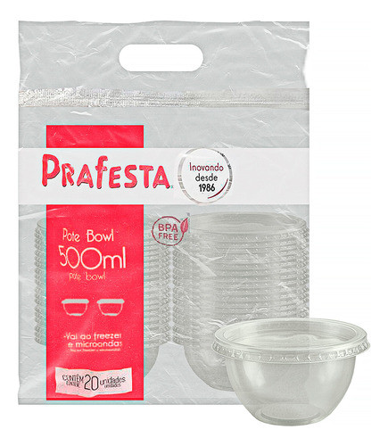 Pote Bowl 500ml C/ Tampa 20 Unid Prafesta Prafesta 0