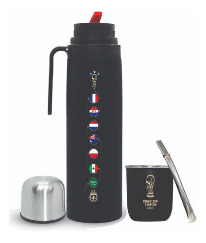 Combo Set Termo Mate Acero Bombilla Diseño Mundial Partidos 0