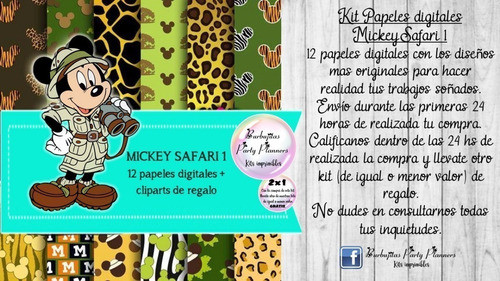 Papeles Fondos Digitales Mickey Mouse Safari 1 Kit 1