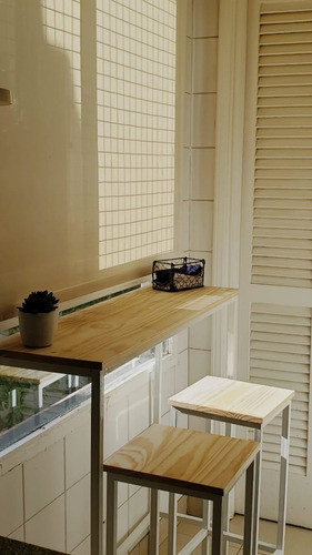 Barra Desayunador Isla Banquetas Estilo Indust Hierro Madera 0