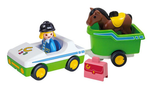 Playmobil 1.2.3 Coche Con Remolque De Caballo Oferta 1